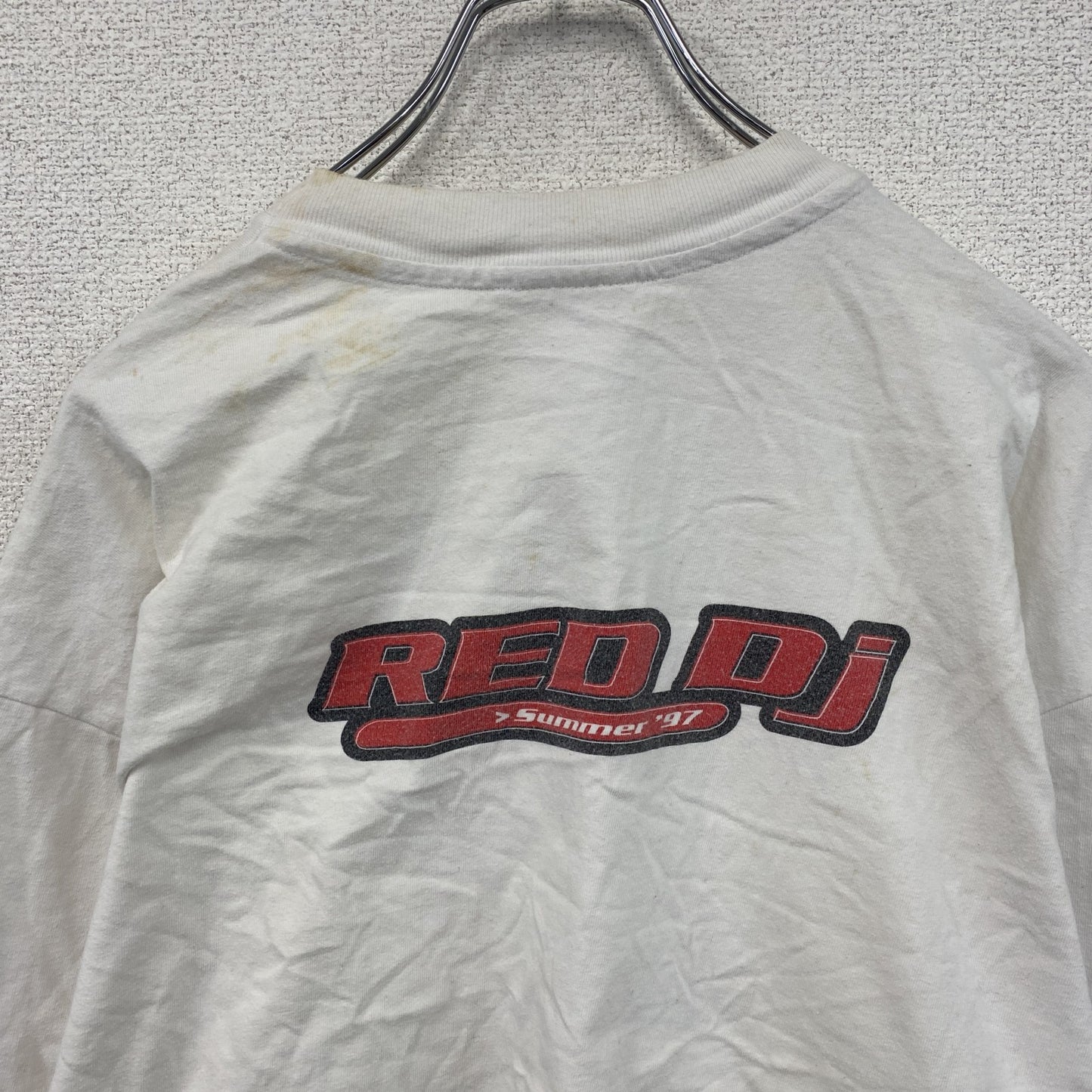 00s　Hanes　ヘインズ　長袖プリントTシャツ　ヴィンテージ　RED DJ　白　ホワイト　