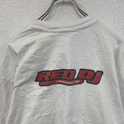 00s　Hanes　ヘインズ　長袖プリントTシャツ　ヴィンテージ　RED DJ　白　ホワイト　