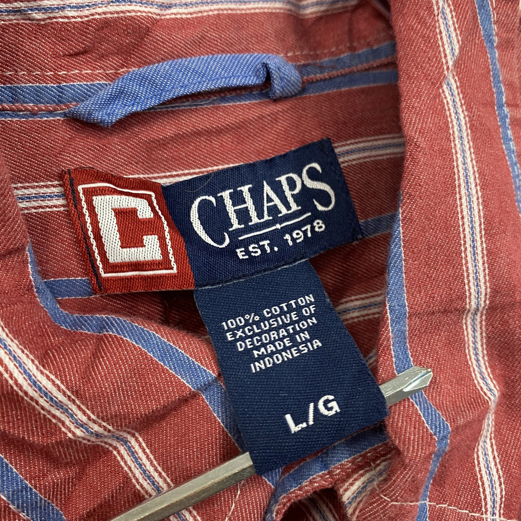 90s～　CHAPS　チャップス　長袖ボタンダウンシャツ　ヴィンテージ　ストライプ柄　赤　レッド　Lサイズ