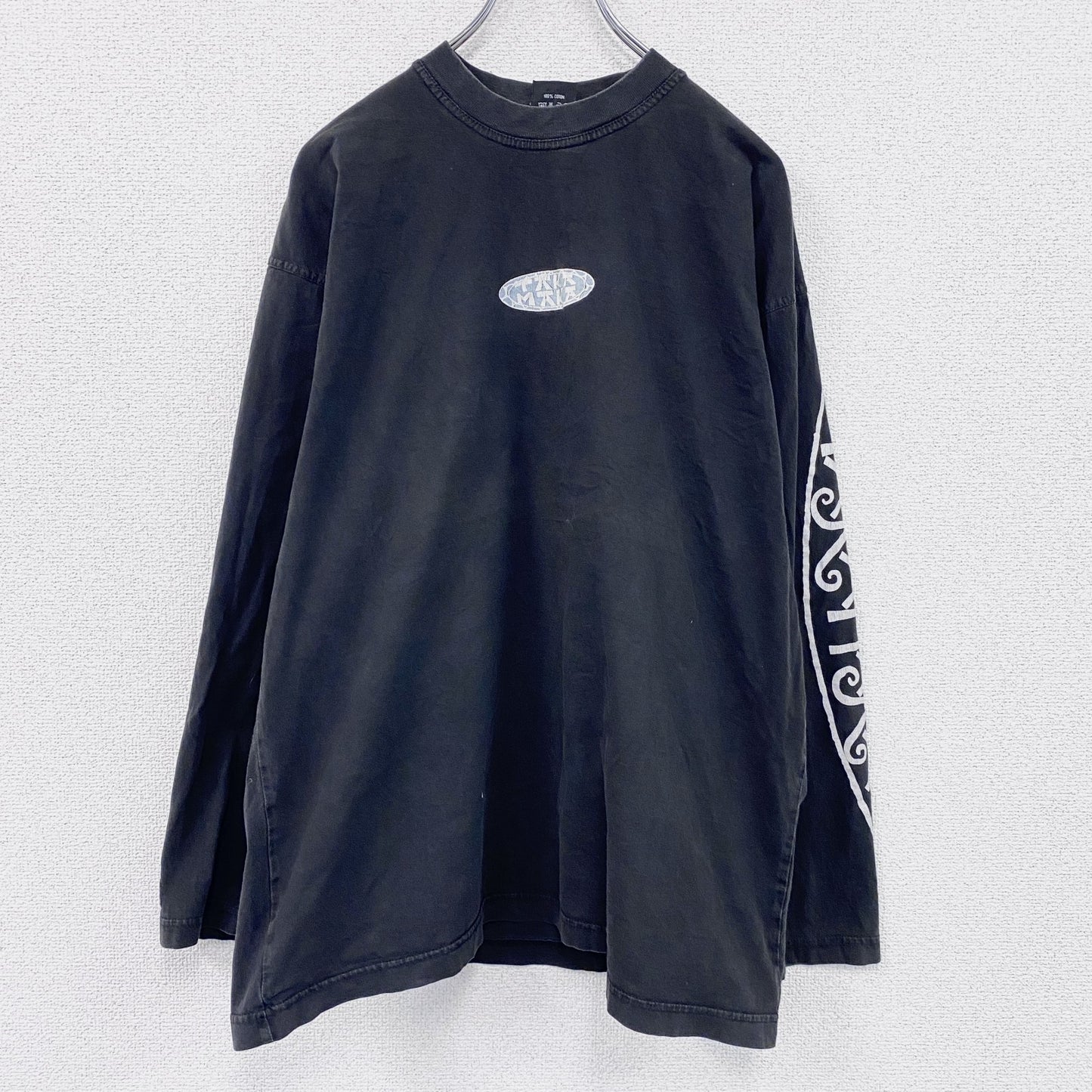 90s～　TAKA MAKA　長袖プリントTシャツ　ユーロヴィンテージ　黒　ブラック　2XLサイズ