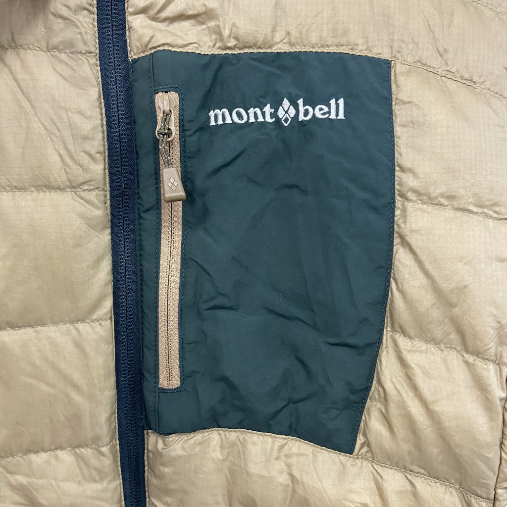 mont-bell　モンベル　リバーシブルダウンジャケット　ダウン90％　刺繍ロゴ　カーキ　ベージュ　Lサイズ