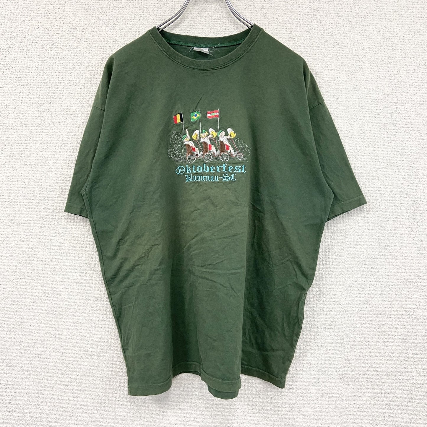 90s～　オクトーバーフェス　半袖Tシャツ　刺繍デザイン　ヴィンテージ　カーキ