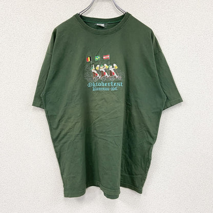 90s～　オクトーバーフェス　半袖Tシャツ　刺繍デザイン　ヴィンテージ　カーキ