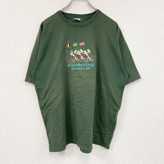 90s～　オクトーバーフェス　半袖Tシャツ　刺繍デザイン　ヴィンテージ　カーキ