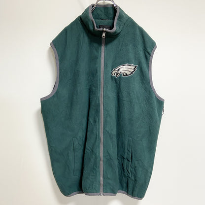 古着 used　NFL　フィラデルフィアイーグルス　ジップアップハイネックベスト　フリース生地　ワンポイント刺繍　緑　Lサイズ