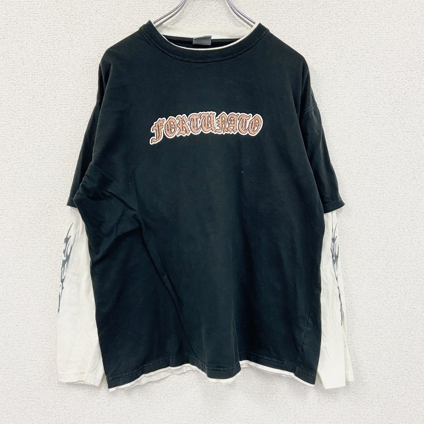 RERIZZO　レリッツォ　長袖Tシャツ/ロンT　レイヤードデザイン　ブラックレター　両面プリント　黒　ブラック　LLサイズ