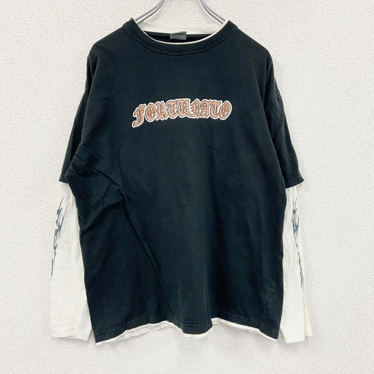 RERIZZO　レリッツォ　長袖Tシャツ/ロンT　レイヤードデザイン　ブラックレター　両面プリント　黒　ブラック　LLサイズ