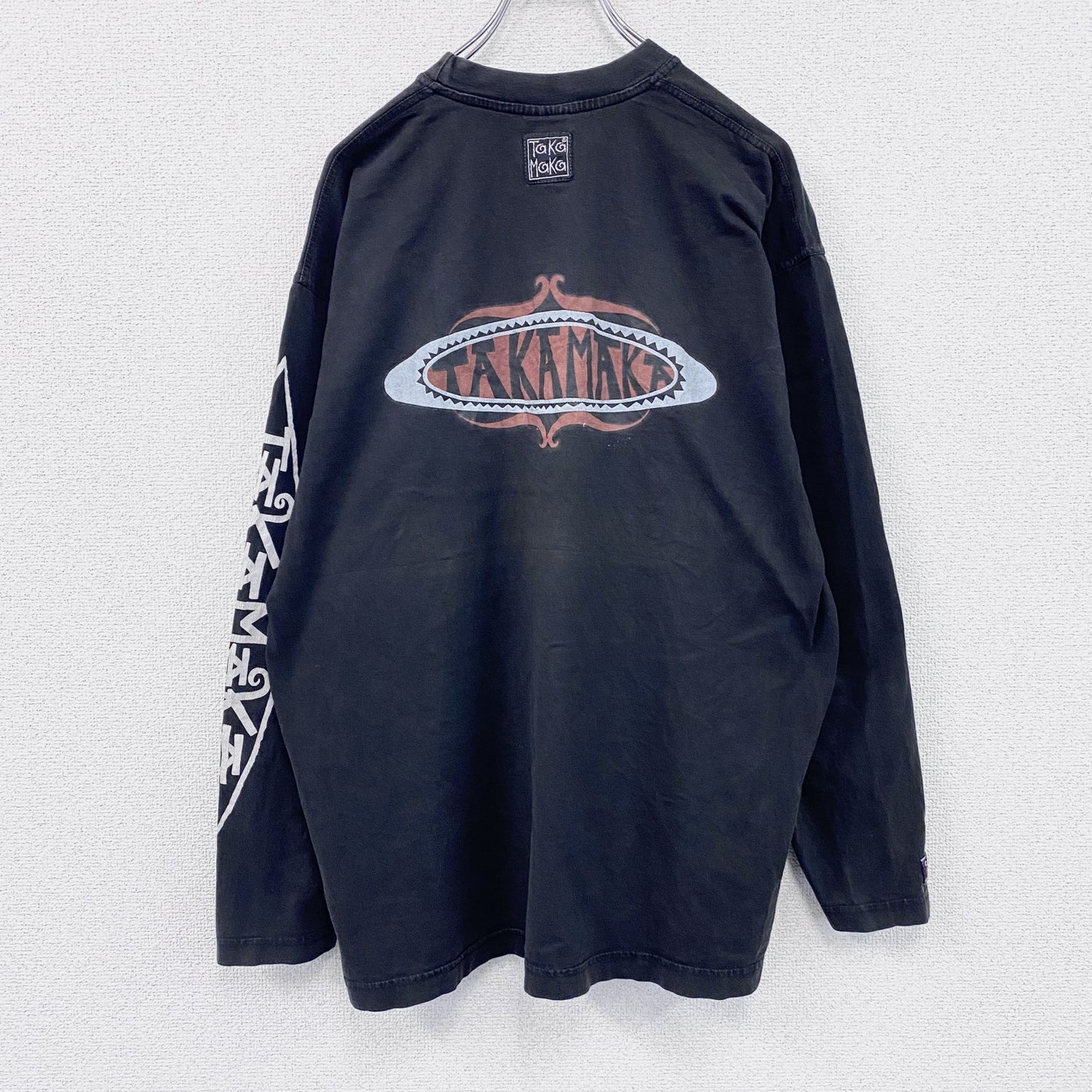90s～　TAKA MAKA　長袖プリントTシャツ　ユーロヴィンテージ　黒　ブラック　2XLサイズ