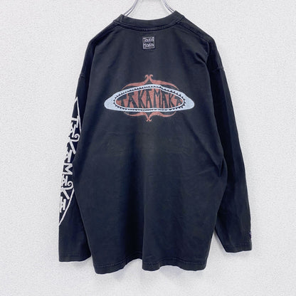 90s～　TAKA MAKA　長袖プリントTシャツ　ユーロヴィンテージ　黒　ブラック　2XLサイズ