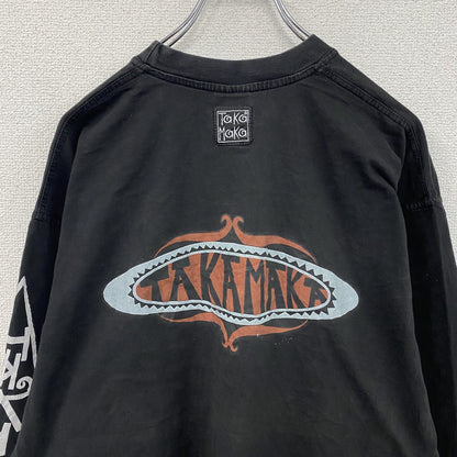 90s～　TAKA MAKA　長袖プリントTシャツ　ユーロヴィンテージ　黒　ブラック　2XLサイズ