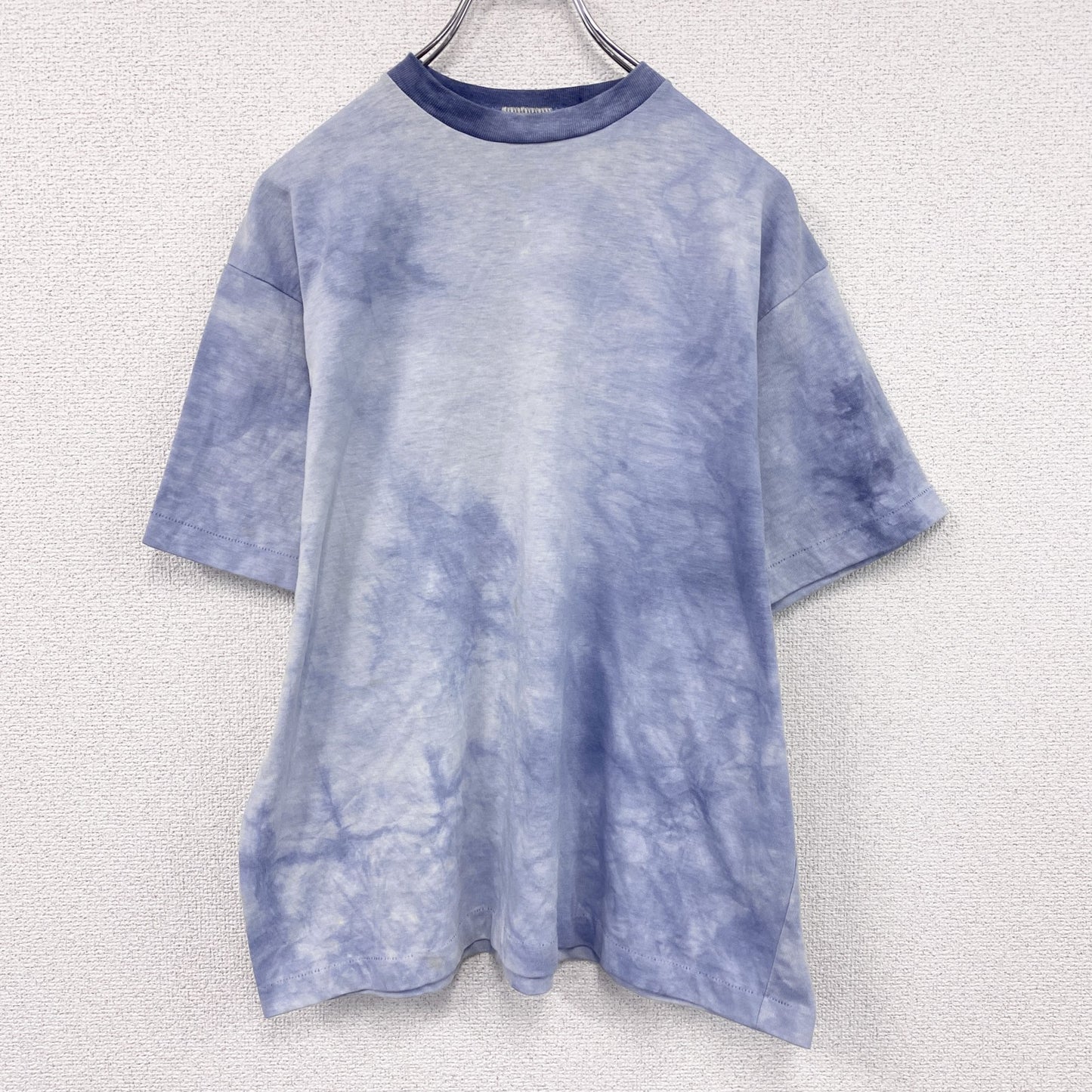 80s～　半袖リンガーTシャツ　シングルステッチ　ヴィンテージ　タイダイ柄　青　ブルー