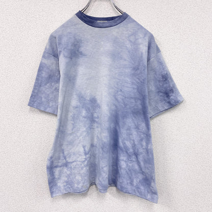 80s～　半袖リンガーTシャツ　シングルステッチ　ヴィンテージ　タイダイ柄　青　ブルー