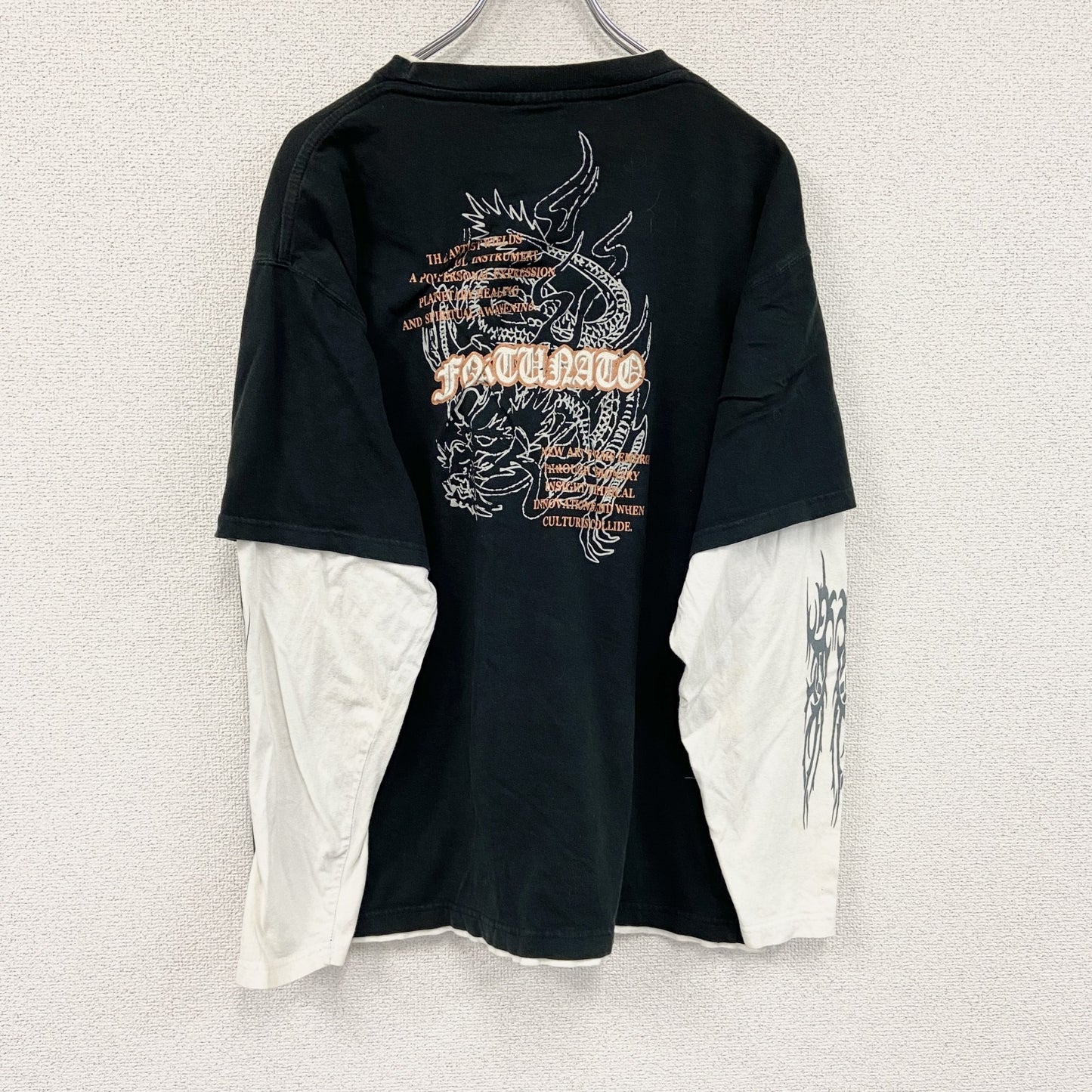 RERIZZO　レリッツォ　長袖Tシャツ/ロンT　レイヤードデザイン　ブラックレター　両面プリント　黒　ブラック　LLサイズ