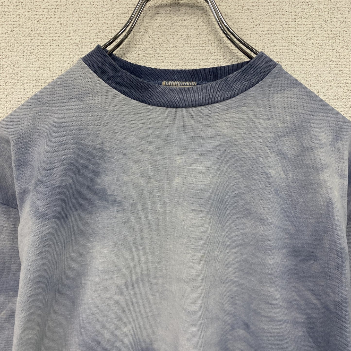 80s～　半袖リンガーTシャツ　シングルステッチ　ヴィンテージ　タイダイ柄　青　ブルー