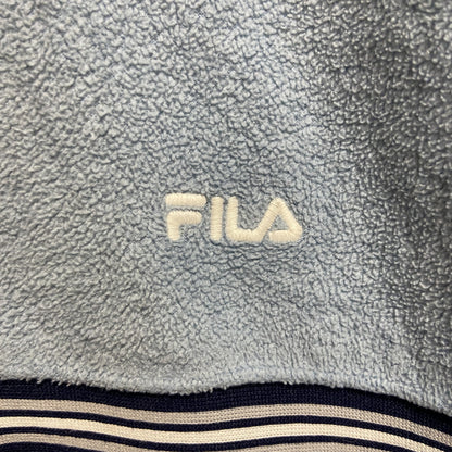 古着 used　FILA　フィラ　長袖ハーフジップフリースジャケット　ワンポイント刺繍　ハイネック　水色　ネイビー　Mサイズ