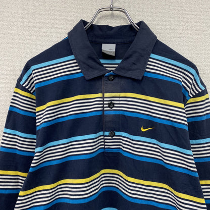 NIKE　ナイキ　長袖ポロシャツ　スウッシュ　ボーダー　マルチカラー　紺　ネイビー　Lサイズ