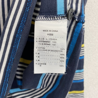 NIKE　ナイキ　長袖ポロシャツ　スウッシュ　ボーダー　マルチカラー　紺　ネイビー　Lサイズ