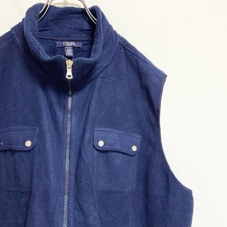古着 used　CHAPS チャップス　ジップアップワークベスト　フリース生地　ネイビー　紺　ビッグシルエット　3XLサイズ