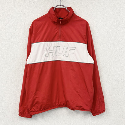 HUF　ハフ　ハーフジッププルオーバージャケット　デカロゴ　赤　レッド　Lサイズ