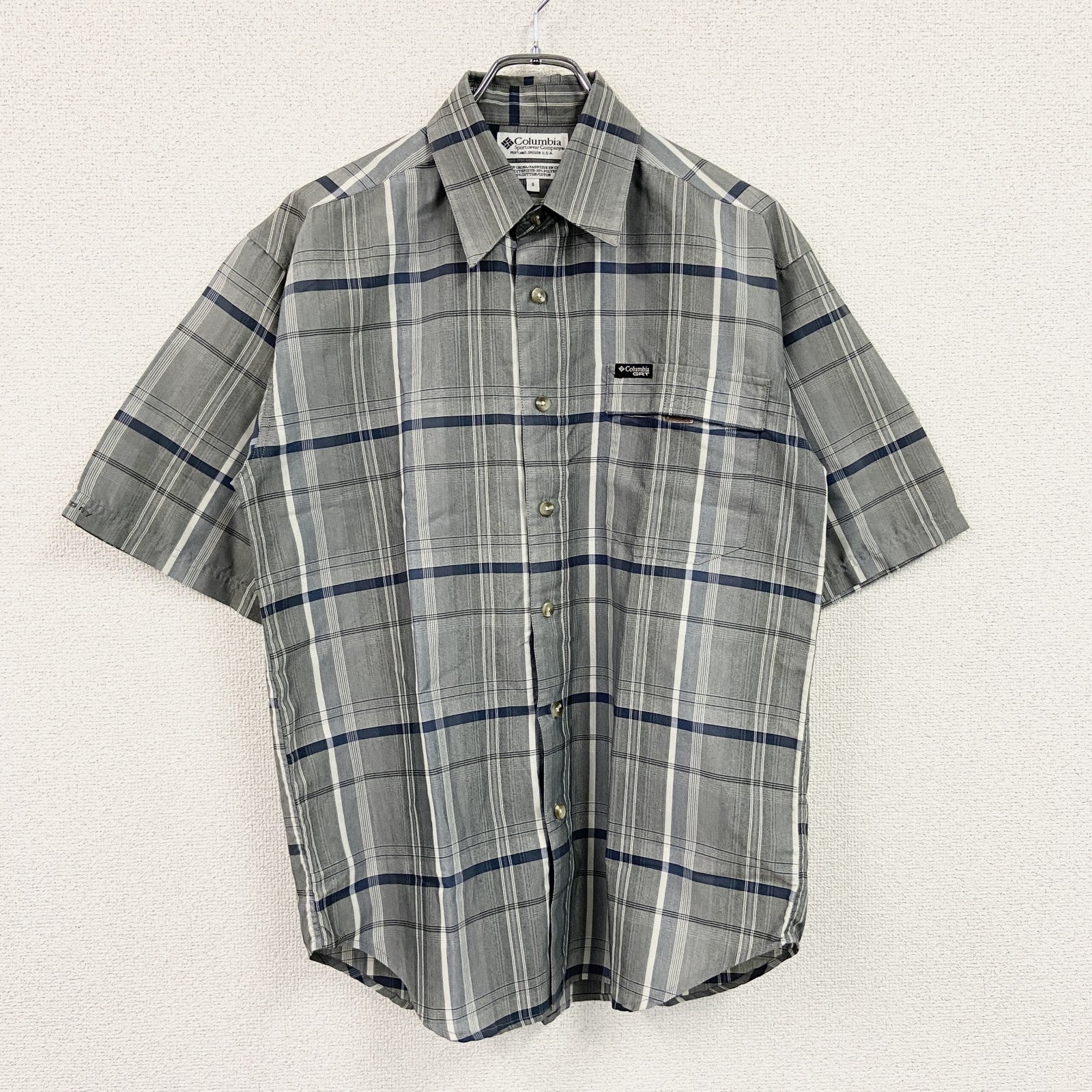 Columbia　コロンビア　半袖シャツ　チェック柄　灰色　グレー　Sサイズ