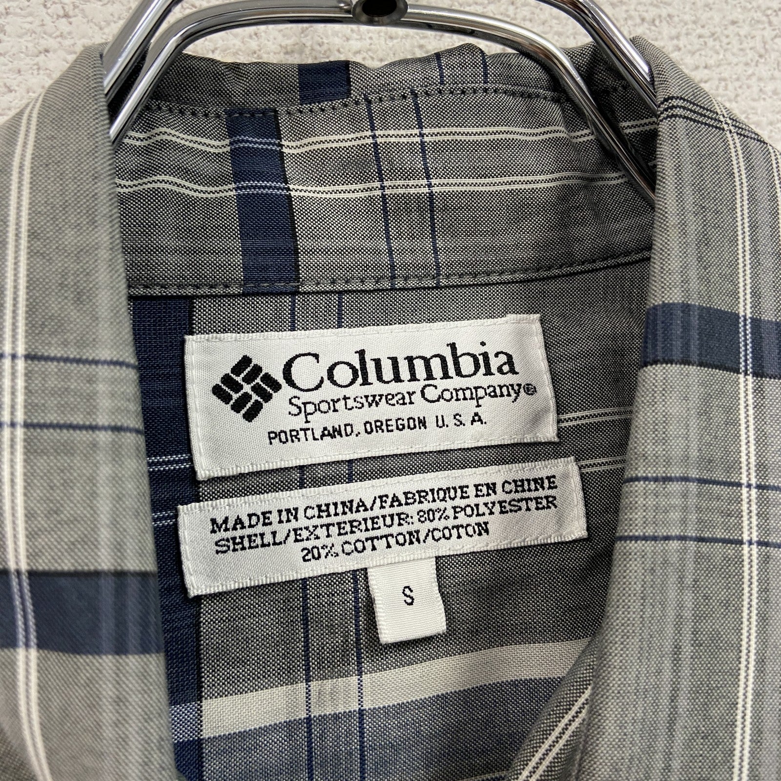 Columbia　コロンビア　半袖シャツ　チェック柄　灰色　グレー　Sサイズ