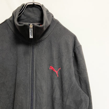 古着 used　PUMA　プーマ　長袖ハイネックフリースジャケット　ジップアップアウター　ワンポイント刺繍　黒　ブラック　秋冬服