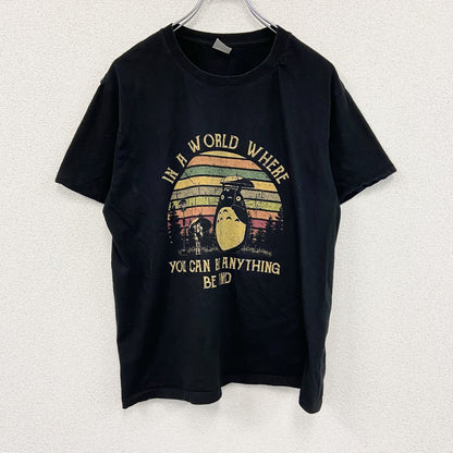 となりのトトロ　ジブリ　半袖プリントTシャツ　アニメT　ムービーT　黒　ブラック　Lサイズ