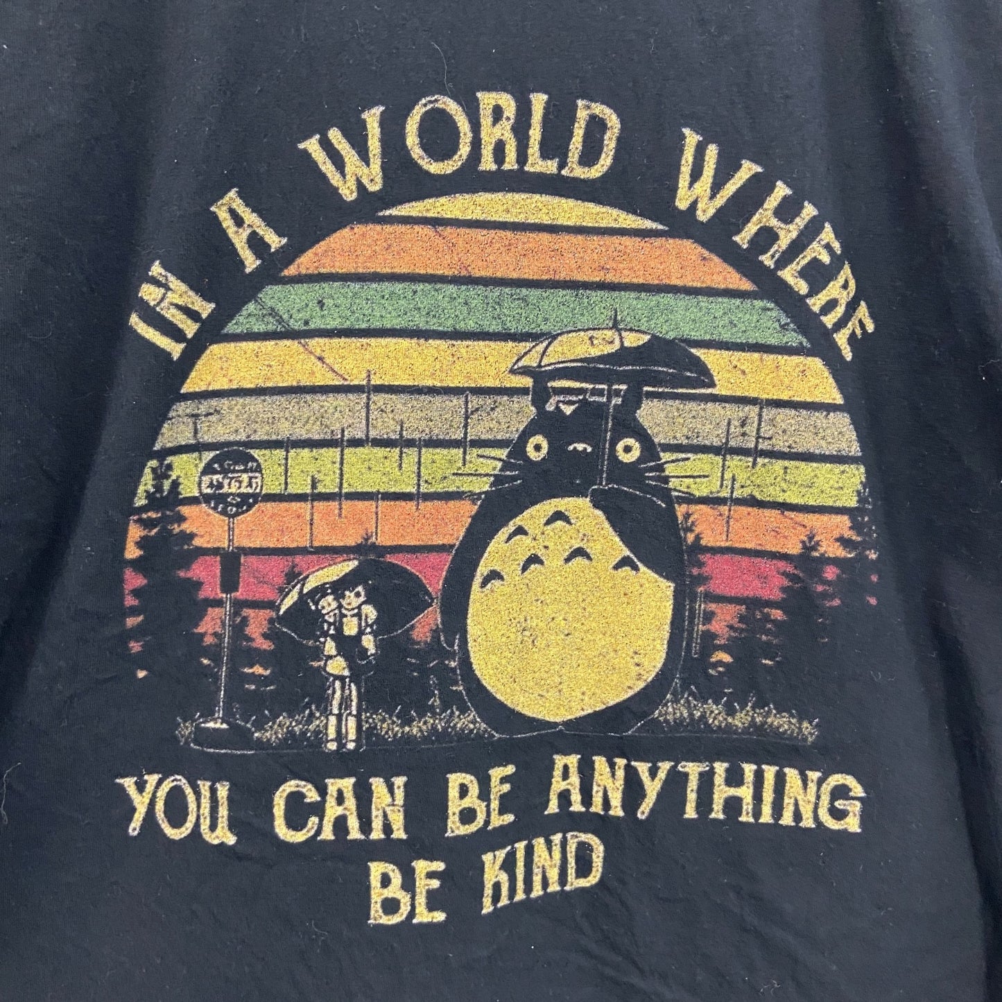 となりのトトロ　ジブリ　半袖プリントTシャツ　アニメT　ムービーT　黒　ブラック　Lサイズ