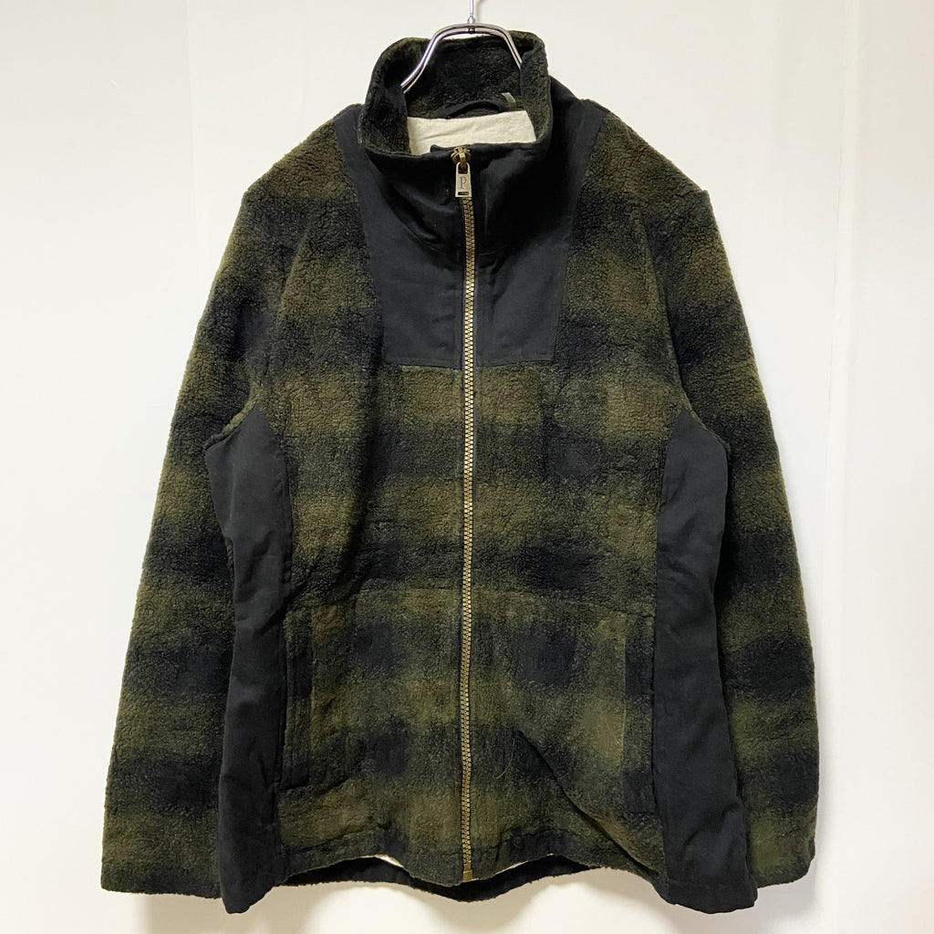古着 used PENDLETON ペンドルトン　長袖フルジップフリース　ボアジャケット　オンブレチェック　黒緑　Ⅼサイズ　