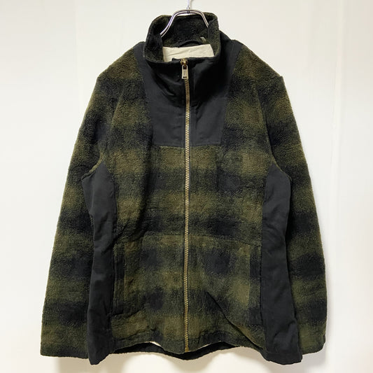 古着 used PENDLETON ペンドルトン　長袖フルジップフリース　ボアジャケット　オンブレチェック　黒緑　Ⅼサイズ　