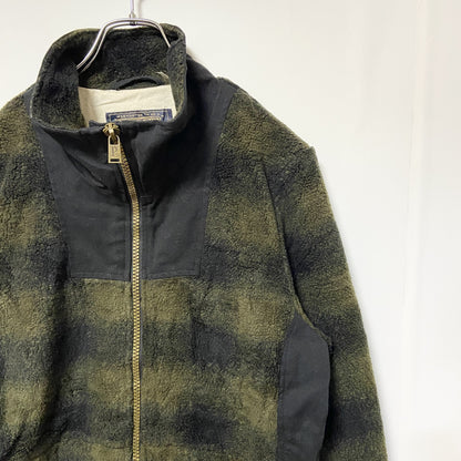 古着 used PENDLETON ペンドルトン　長袖フルジップフリース　ボアジャケット　オンブレチェック　黒緑　Ⅼサイズ　