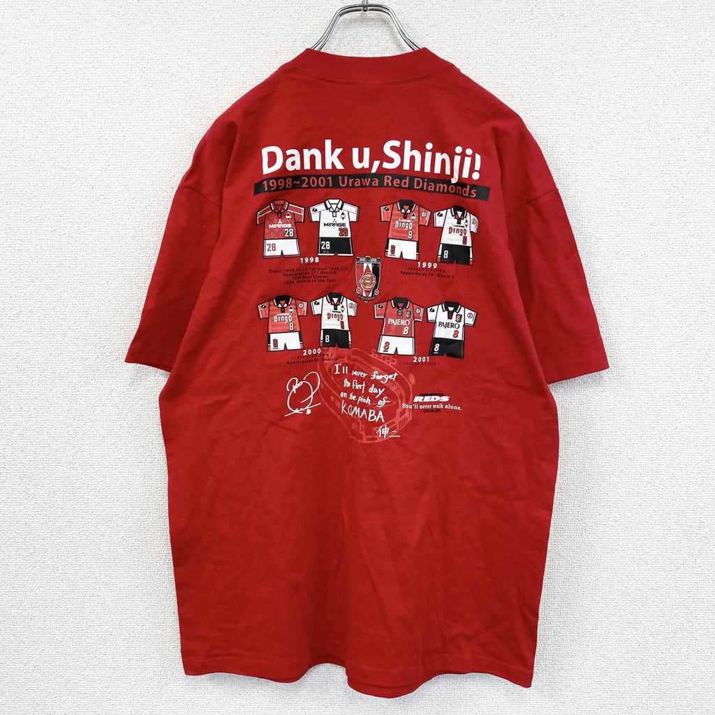 ～00s　GILDAN　小野伸二　浦和レッズ　フェイエノールト　半袖プリントTシャツ　赤　レッド　Lサイズ