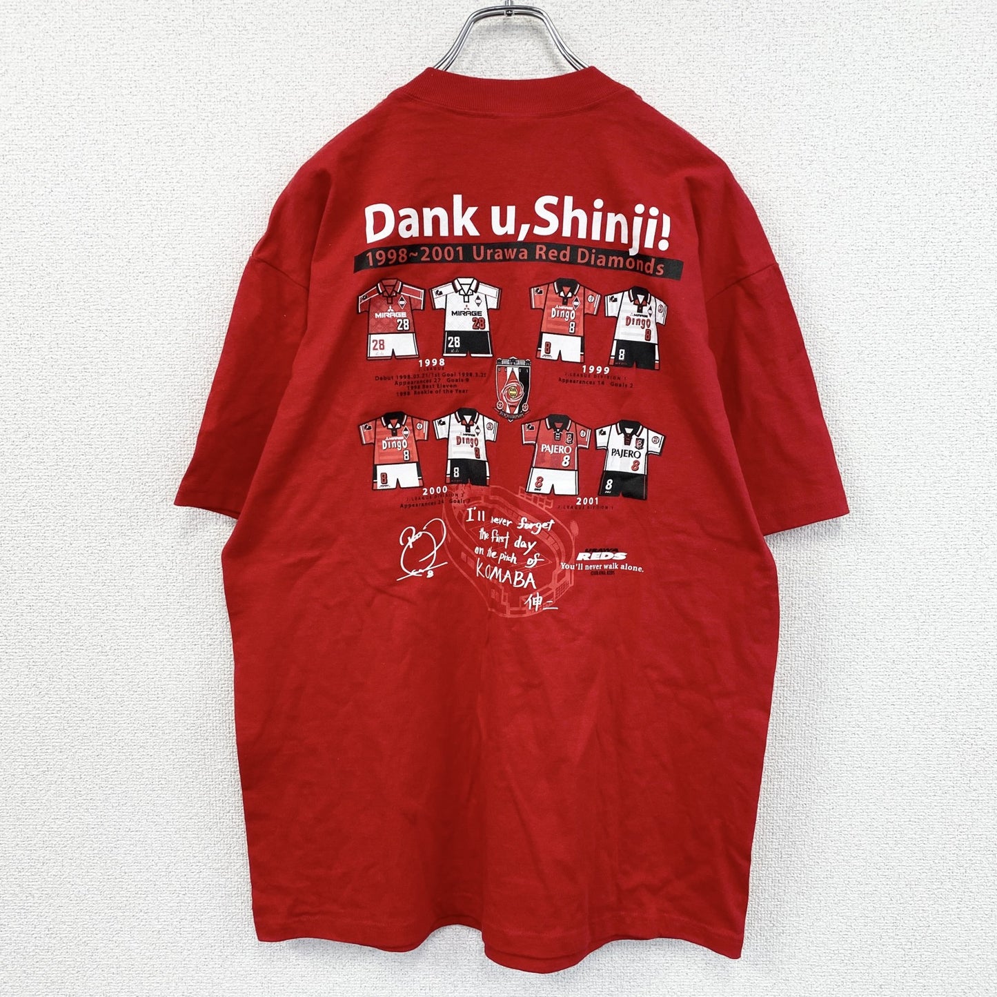 ～00s　GILDAN　小野伸二　浦和レッズ　フェイエノールト　半袖プリントTシャツ　赤　レッド　Lサイズ