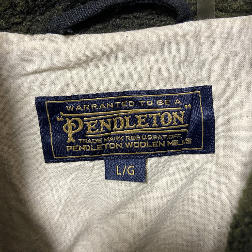 古着 used PENDLETON ペンドルトン　長袖フルジップフリース　ボアジャケット　オンブレチェック　黒緑　Ⅼサイズ　