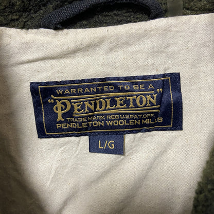 古着 used PENDLETON ペンドルトン　長袖フルジップフリース　ボアジャケット　オンブレチェック　黒緑　Ⅼサイズ　