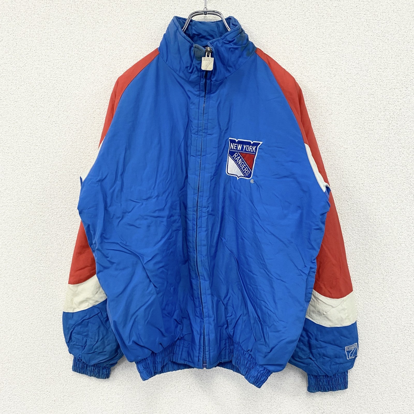 ～90s　LOGO7　NHL　NEW YORK RANGERS　フルジップナイロンジャケット　マルチカラー　青　ブルー　Lサイズ