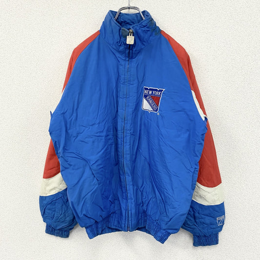 ～90s　LOGO7　NHL　NEW YORK RANGERS　フルジップナイロンジャケット　マルチカラー　青　ブルー　Lサイズ