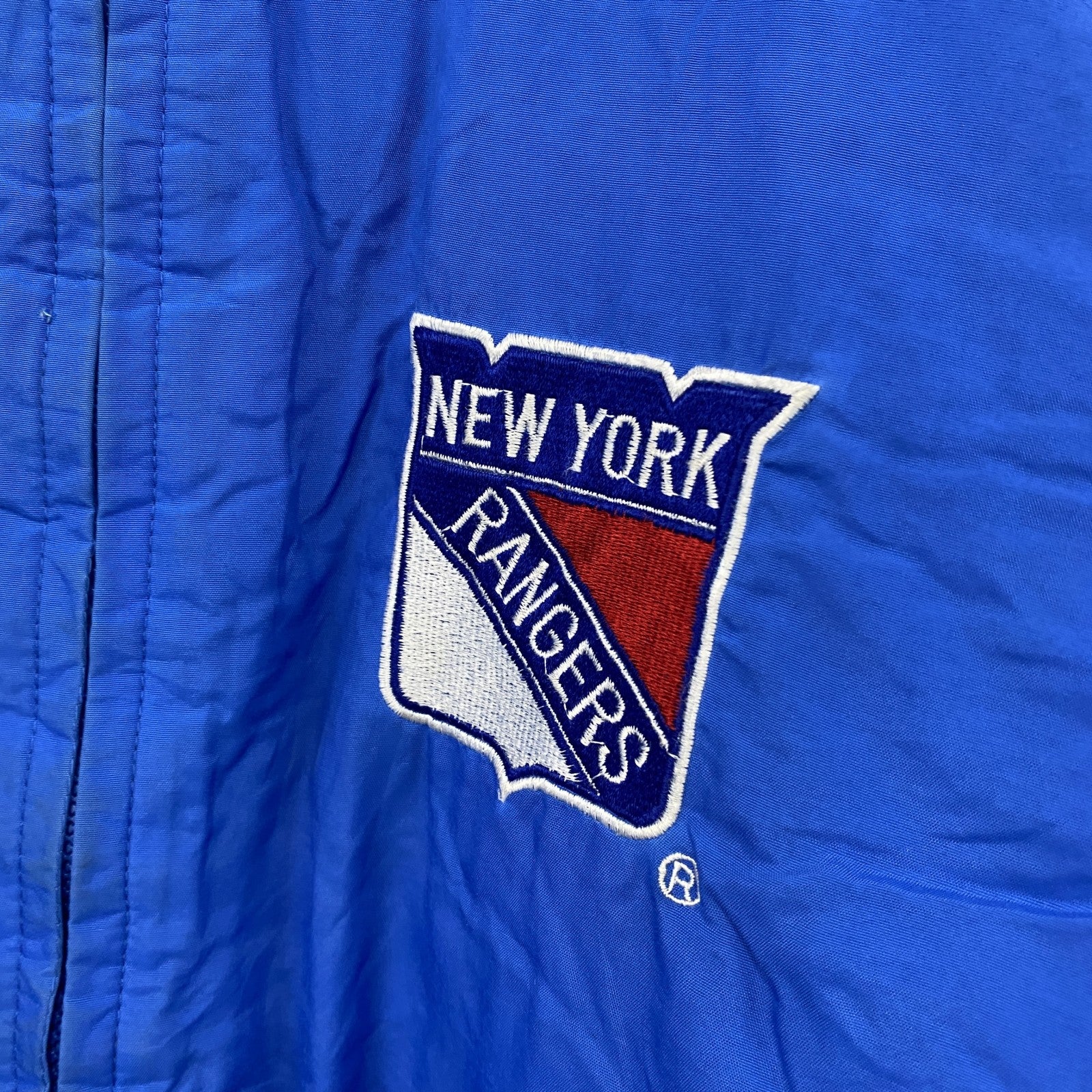 ～90s　LOGO7　NHL　NEW YORK RANGERS　フルジップナイロンジャケット　マルチカラー　青　ブルー　Lサイズ