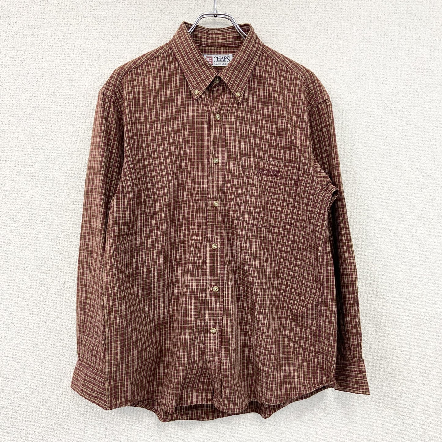CHAPS　チャップス　Ralph Lauren　ラルフローレン　長袖ボタンダウンシャツ　チェック柄　赤茶色　Lサイズ