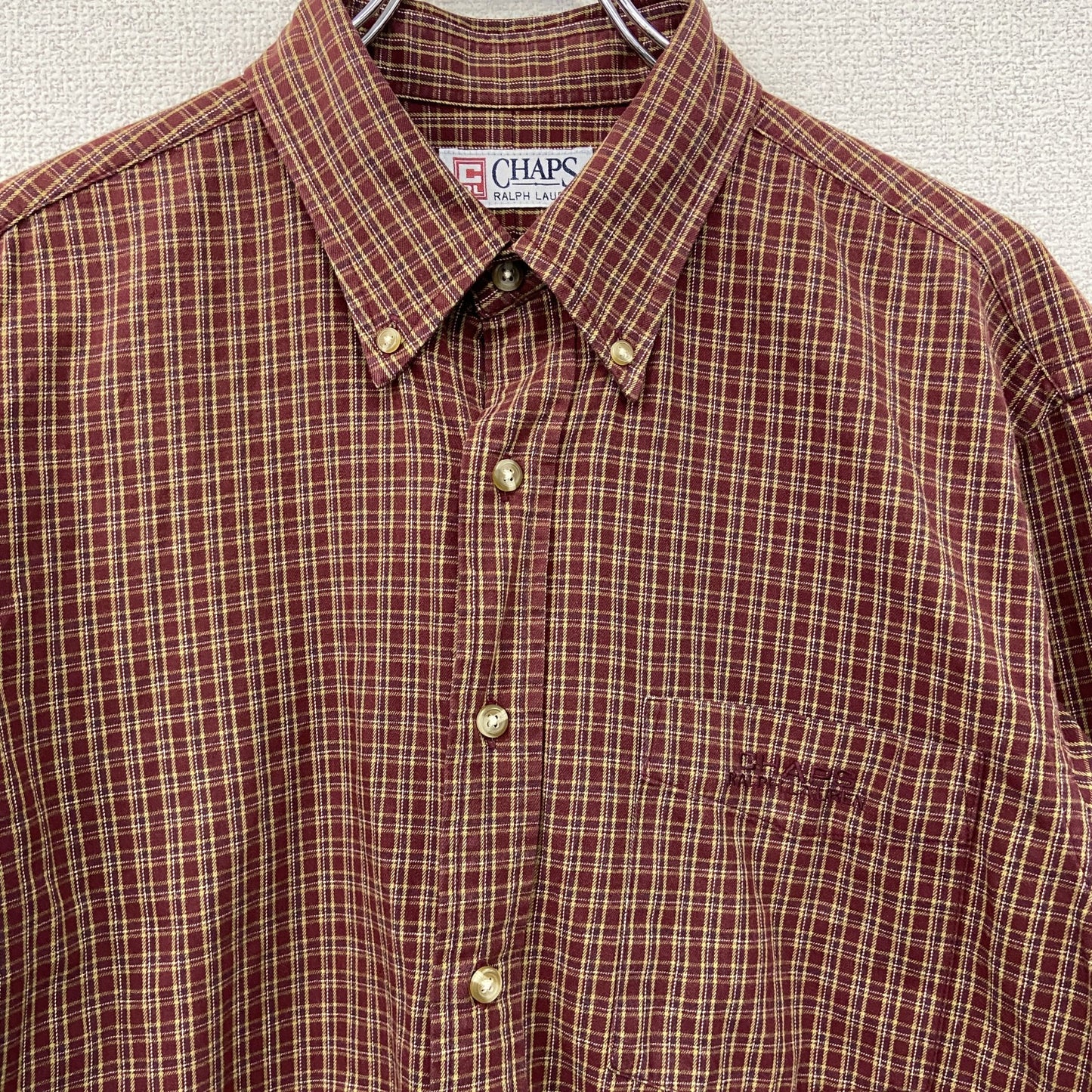 CHAPS　チャップス　Ralph Lauren　ラルフローレン　長袖ボタンダウンシャツ　チェック柄　赤茶色　Lサイズ