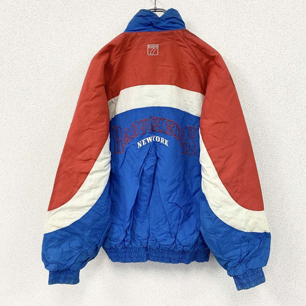 ～90s　LOGO7　NHL　NEW YORK RANGERS　フルジップナイロンジャケット　マルチカラー　青　ブルー　Lサイズ