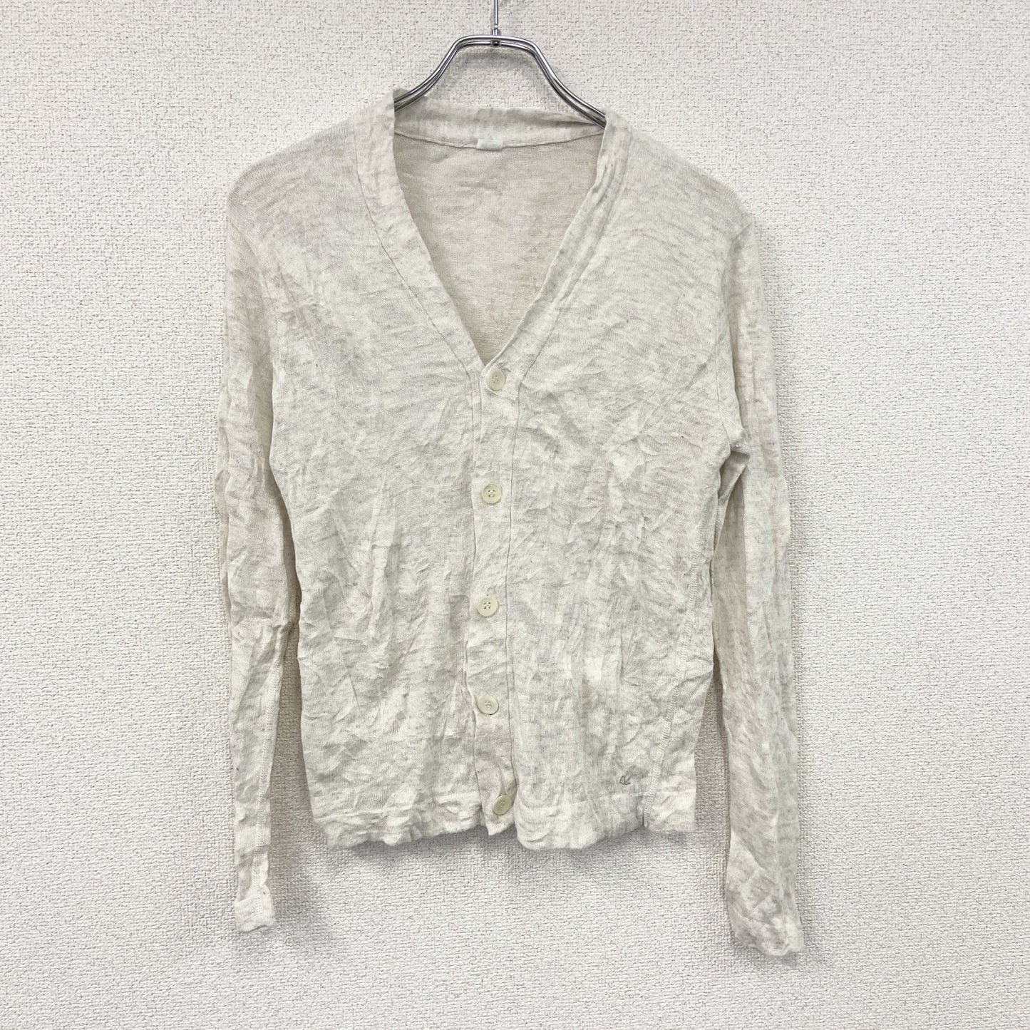 45R　リネン混コットンニットカーディガン　白　ホワイト