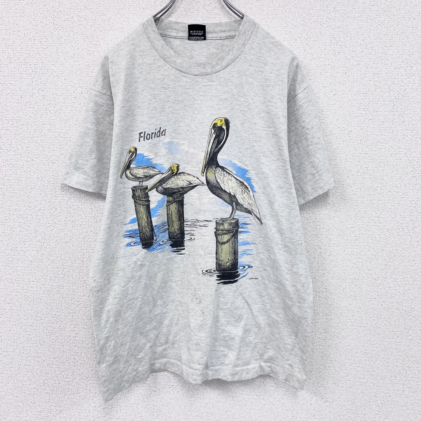 80s　SCREEN STARS BEST　半袖プリントTシャツ　ペリカン　ヴィンテージ　霜降りグレー　Lサイズ　