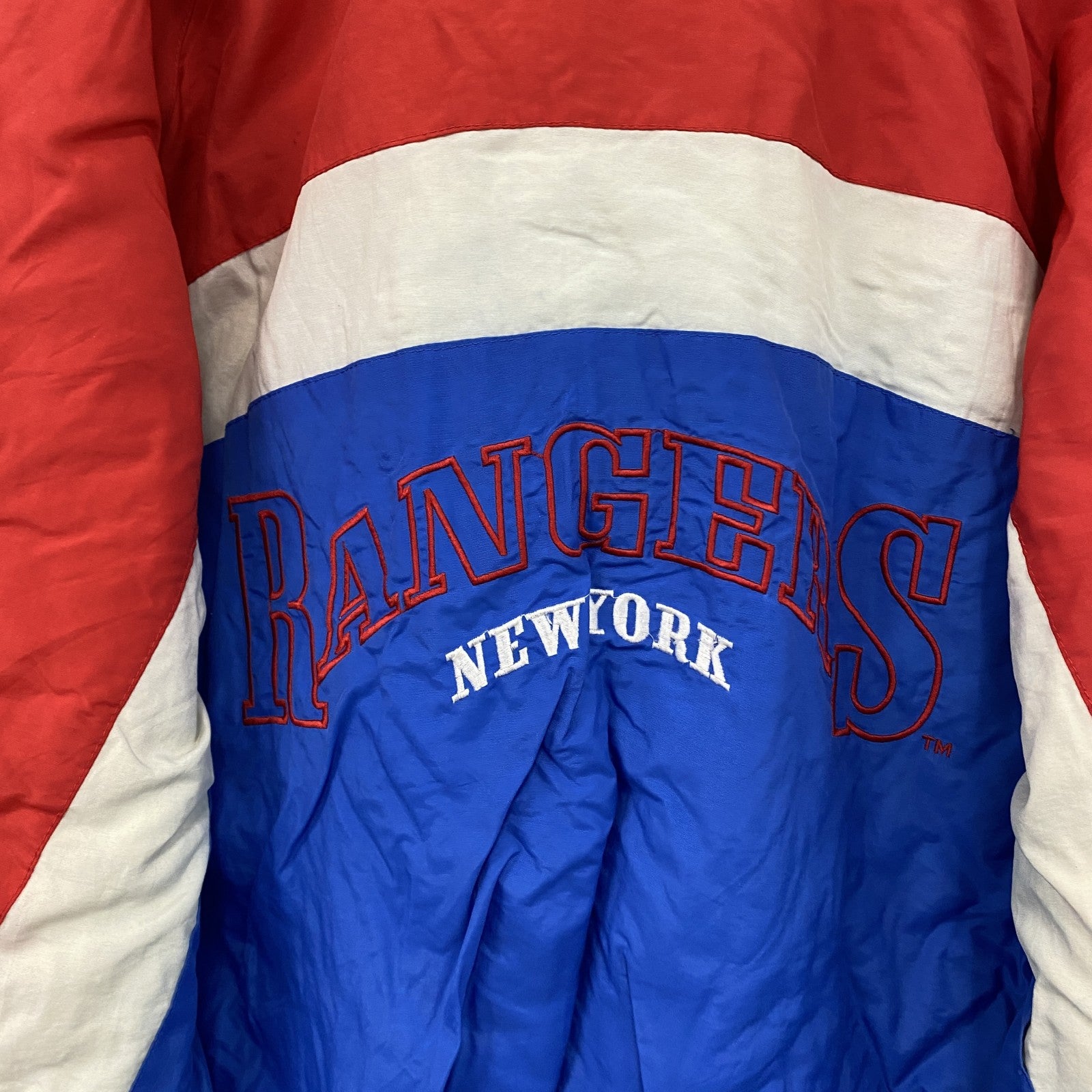 ～90s　LOGO7　NHL　NEW YORK RANGERS　フルジップナイロンジャケット　マルチカラー　青　ブルー　Lサイズ