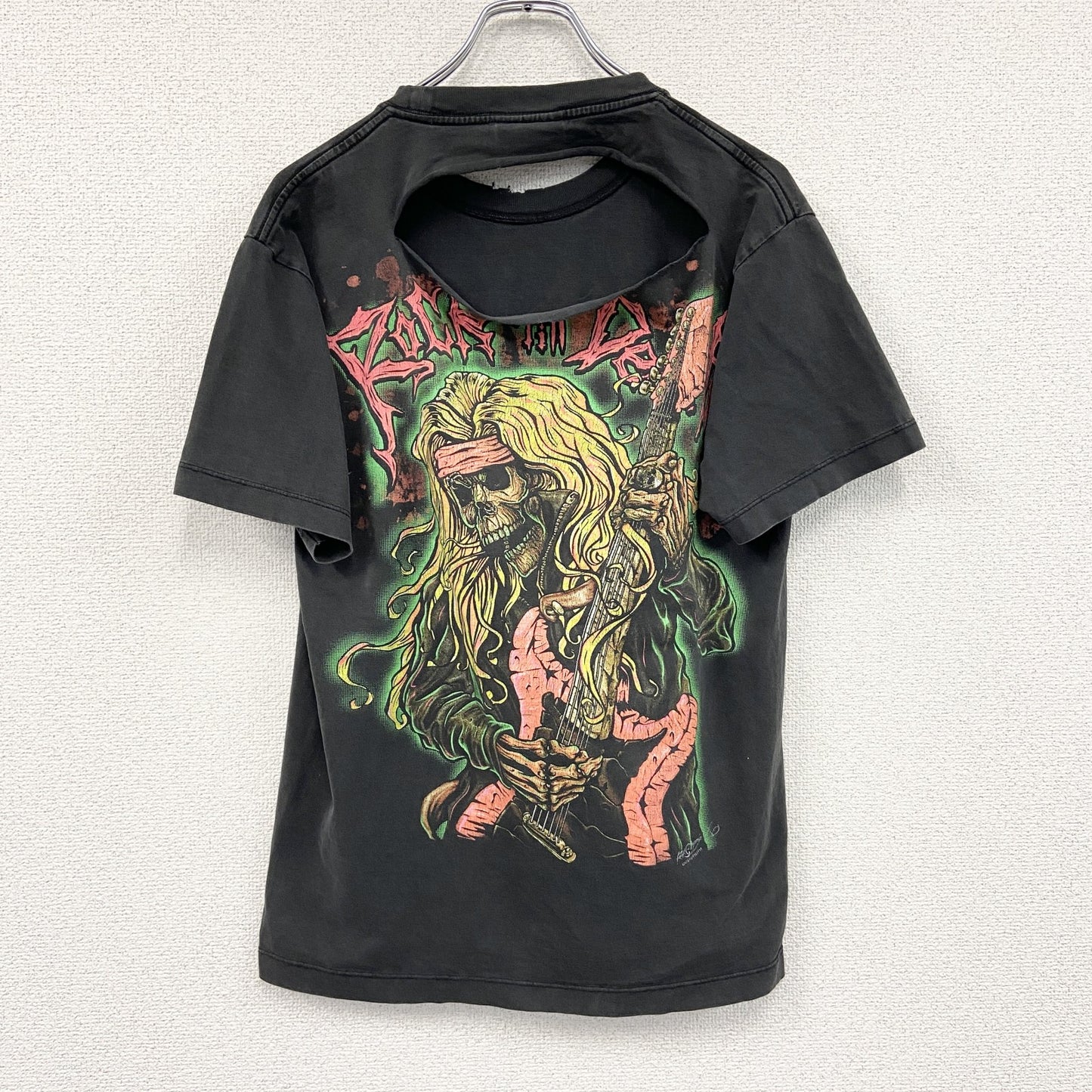 90s～　Rock Change　半袖プリントTシャツ　スカルT　ヴィンテージ　黒　ブラック　Mサイズ