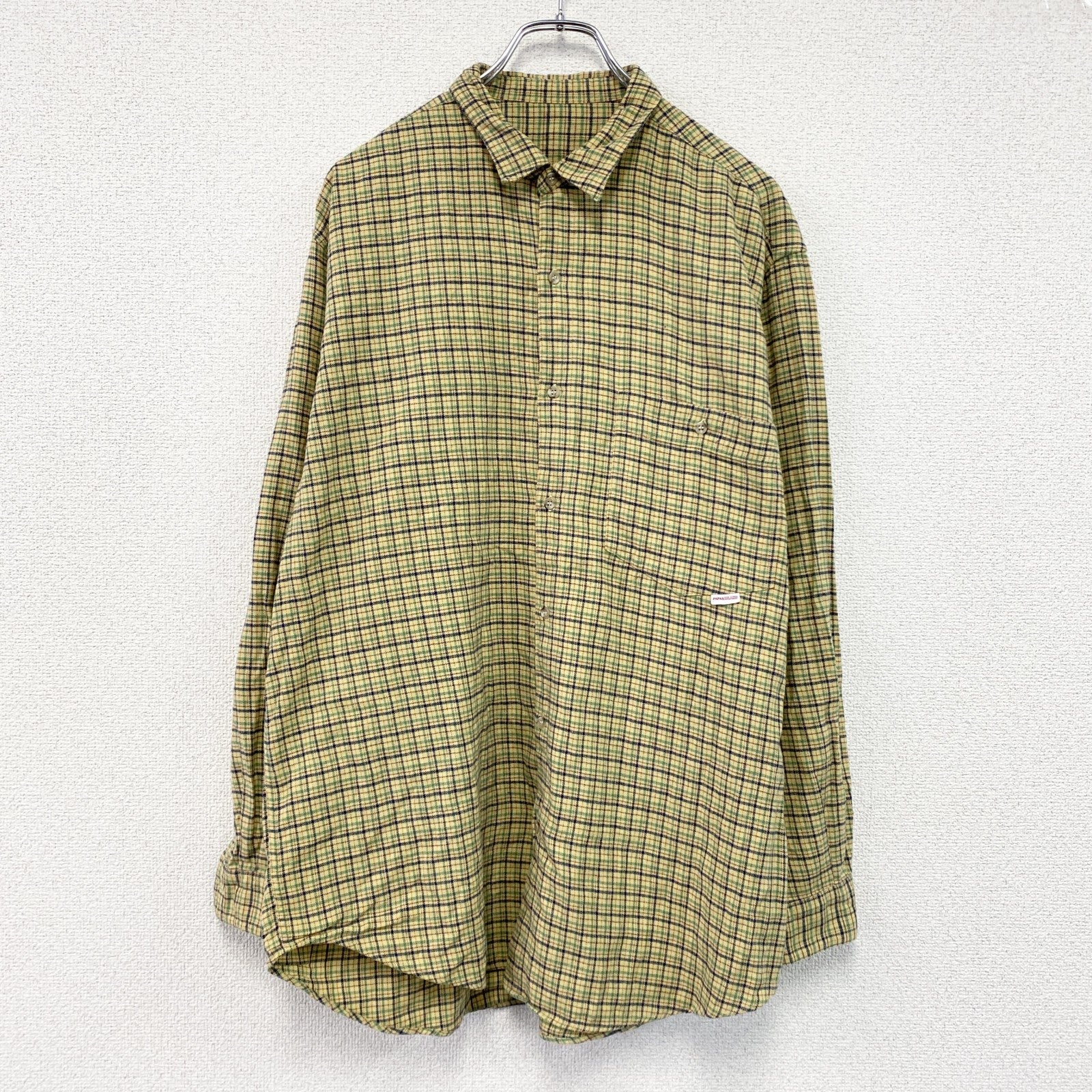 Papas　パパス　長袖シャツ　チェック柄　黄色　イエロー　Lサイズ　