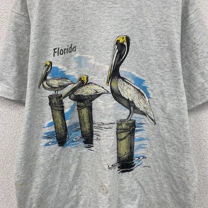 80s　SCREEN STARS BEST　半袖プリントTシャツ　ペリカン　ヴィンテージ　霜降りグレー　Lサイズ　