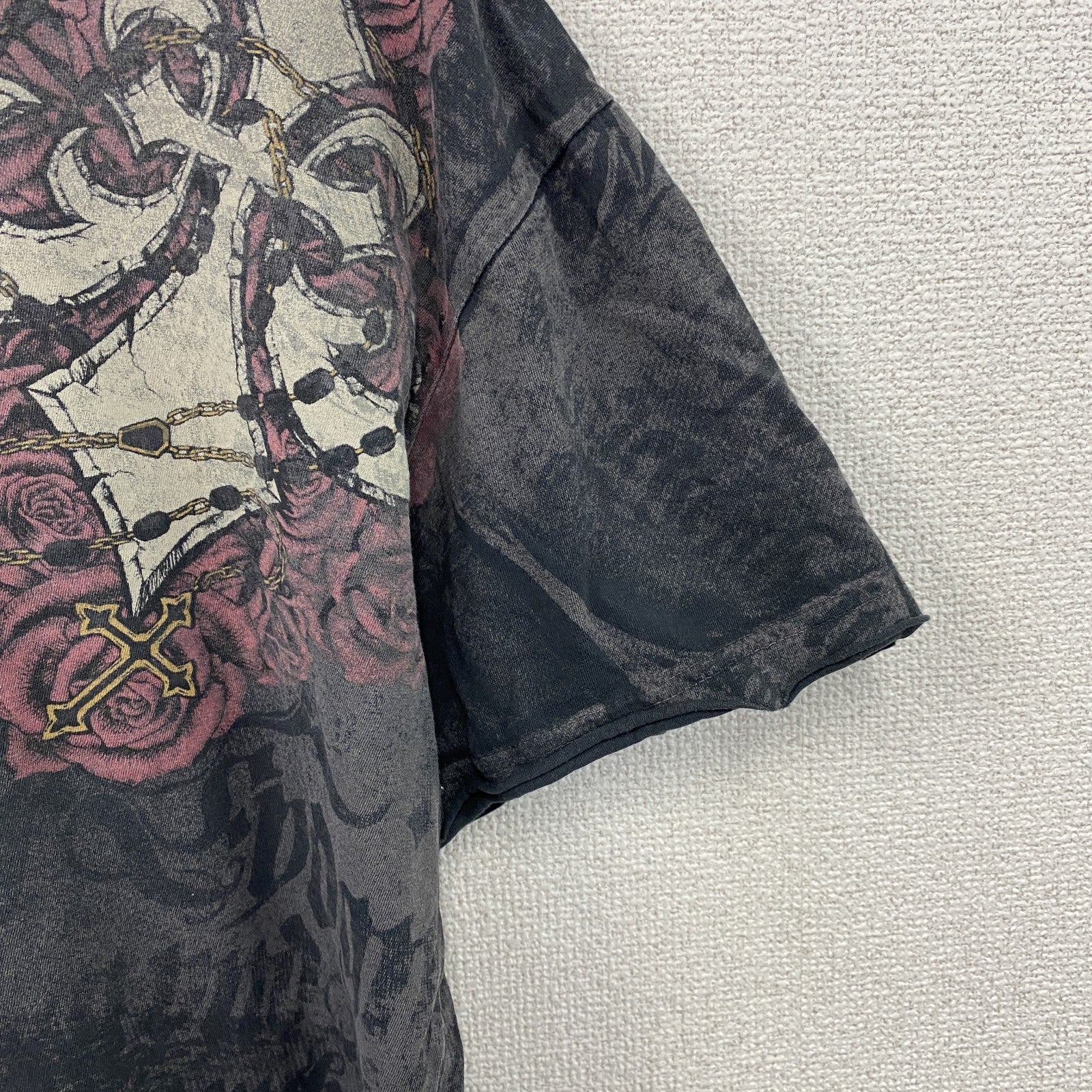 Affliction　アフリクション　半袖プリントTシャツ　スカル　ウオッシュ加工　ダークグレー　
