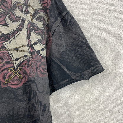 Affliction　アフリクション　半袖プリントTシャツ　スカル　ウオッシュ加工　ダークグレー　