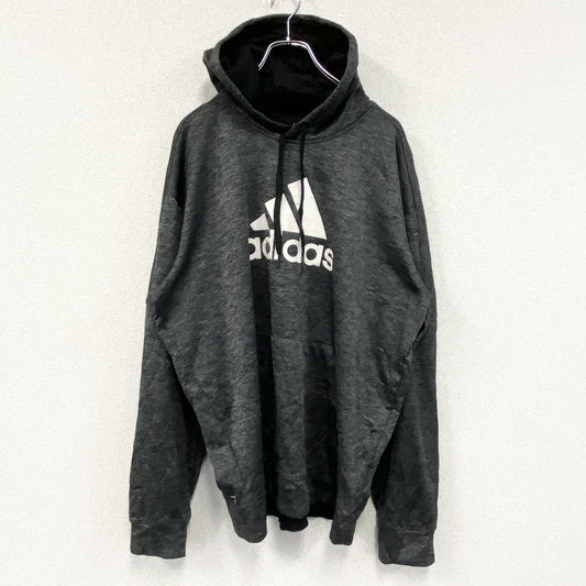 古着 used　adidas　アディダス　プリントフーディ/スウェットパーカー　灰色　ダークグレー　XLサイズ